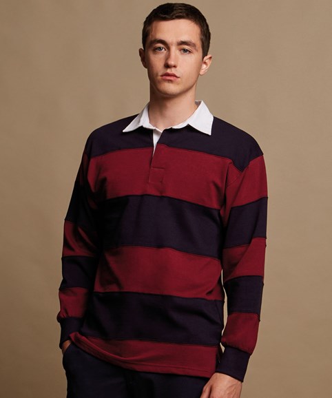 Front Row Sewn Stripe Long Sleeve Rugby Shirt 