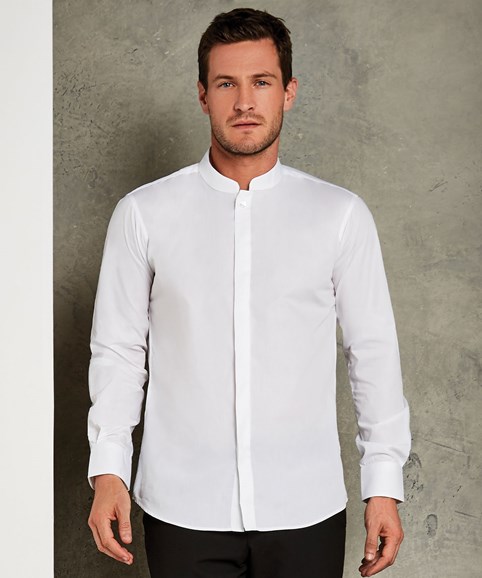 Kustom Kit Mandarin Collar Fitted Shirt Long Sleeved