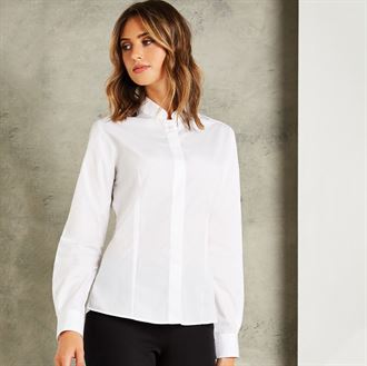 Kustom Kit Women's Mandarin Collar Fitted Shirt Long Sleeved